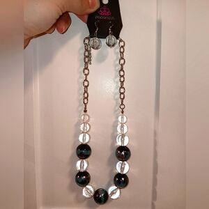 Blue, black, and clear beaded necklace set